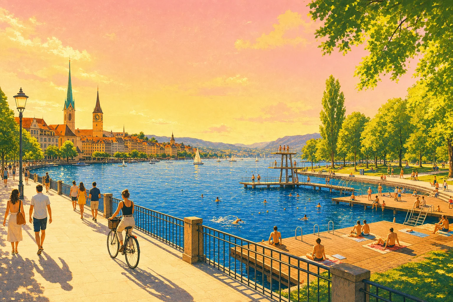 Stroll and swim Lake Zurich